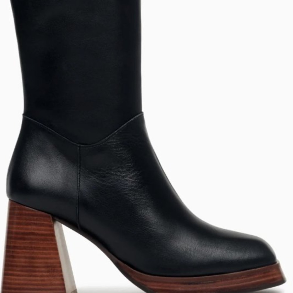 ana palmer Black Leather Ankle Boots 9 cube block heels